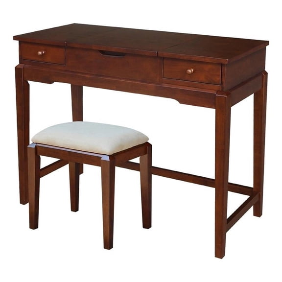 International Coincepts Solid Wood Vanity Table With Bench in Espresso