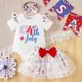 thumbnail image 2 of Outfit Independence Day Prints Romper Bodysuits Skirts Headbands Set Toddler Girls Clothes White 0 Months-3 Months, 2 of 6