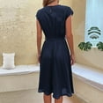 thumbnail image 7 of Bigersell Cocktail & Party Dresses Women's Casual Fashion Summer Short Sleeve Round Neck Solid Color Pleated Dress Prom Dresses Regular T-Shirt Dresses, Style 30437, Navy M, 7 of 7