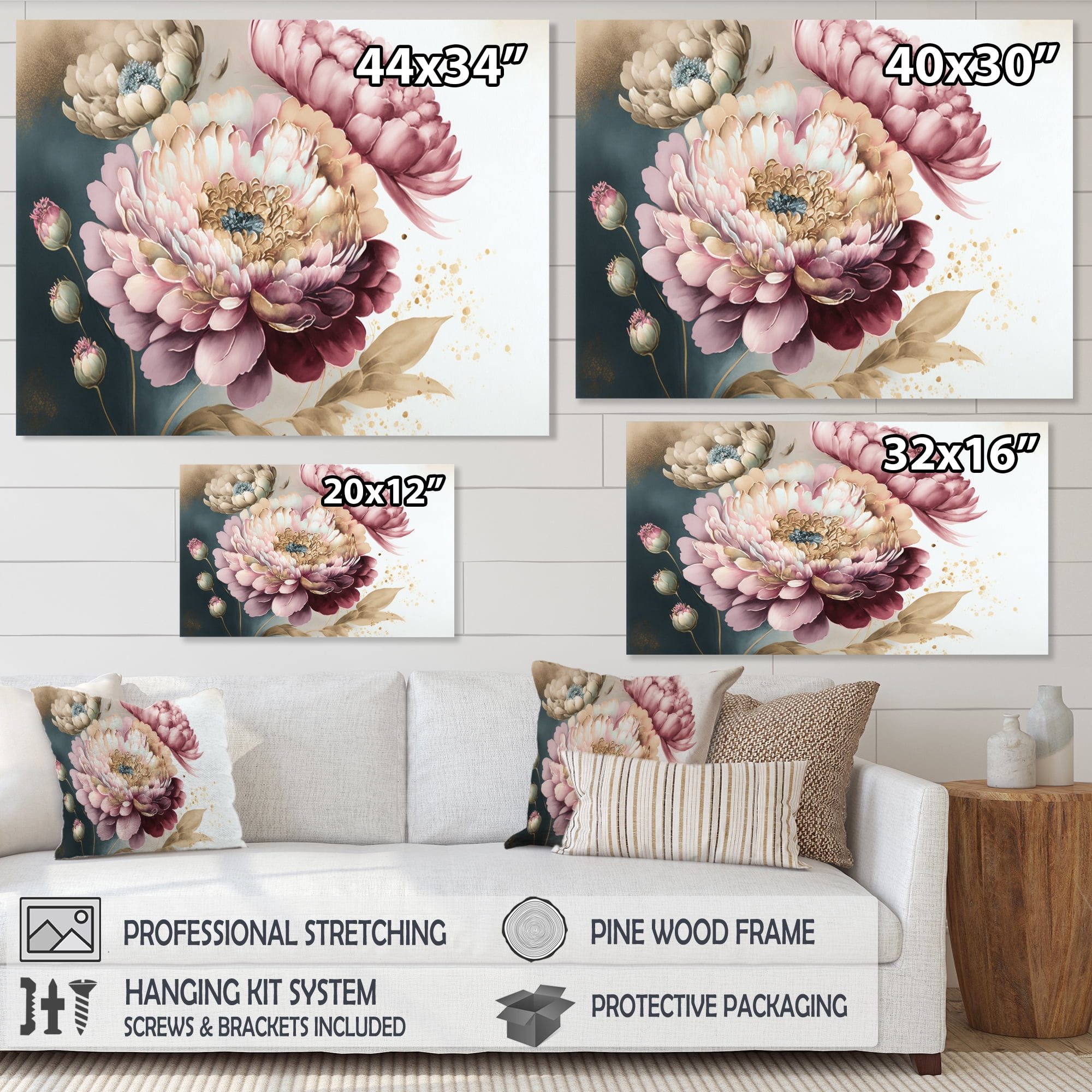 Designart Pink And Gold Zinnia Flowers I Canvas Wall Art