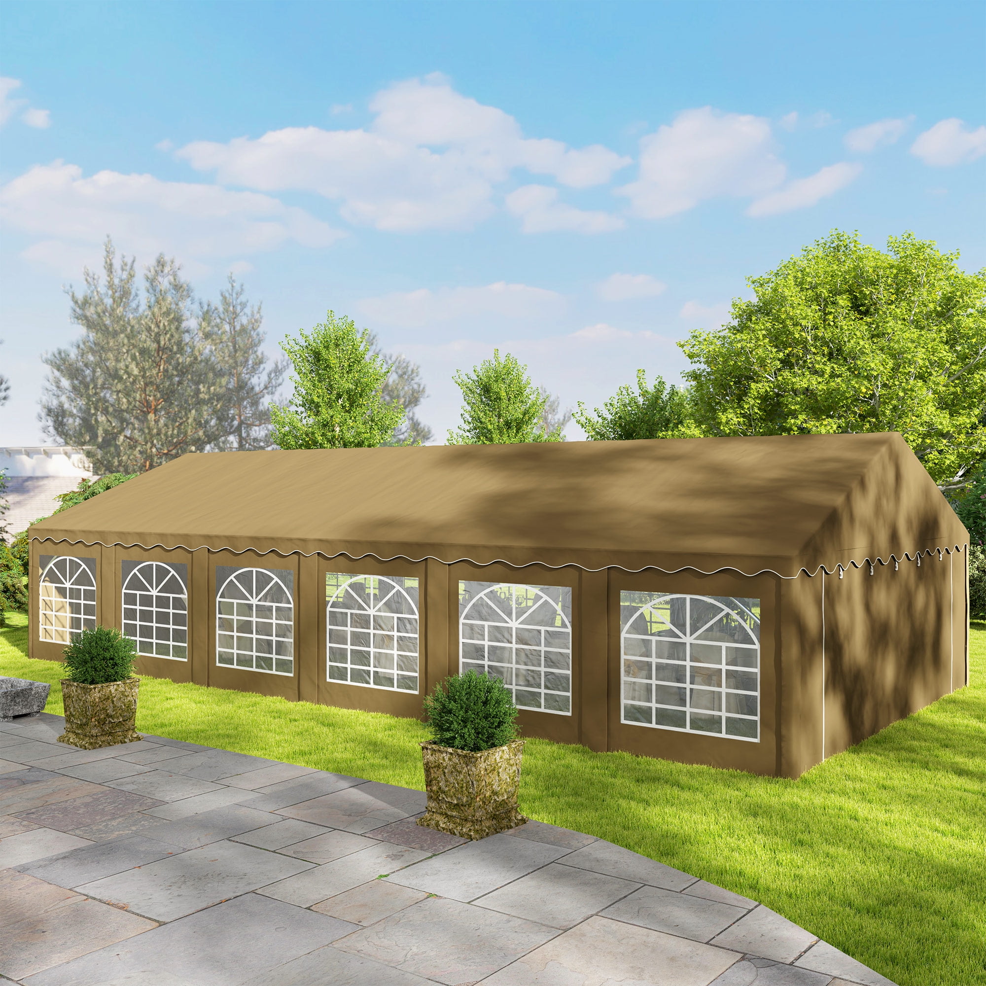 Outsunny 20' x 40' Heavy Duty Party Tent, Galvanized Outdoor Canopy Tent with Removable Sidewalls, 12 Windows and 2 Doors, Brown