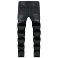 thumbnail image 2 of Lamuusaa Men Casual Jeans, Solid Color Long Trousers with Broken Holes, S/ M/ L/ XL/ XXL/ XXXL, 2 of 9