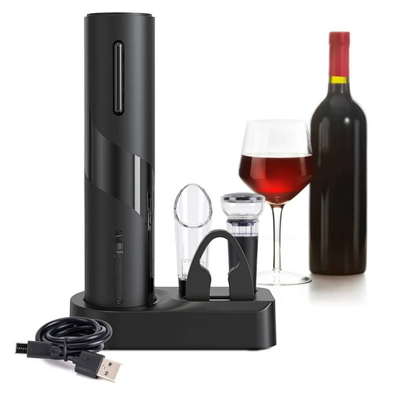 Deago Rechargeable Wine Opener Electric Wine Bottle Opener 4-in-1 Wine Gift Set with Foil Cutter, Wine Aerator Pourer and Vacuum Stopper