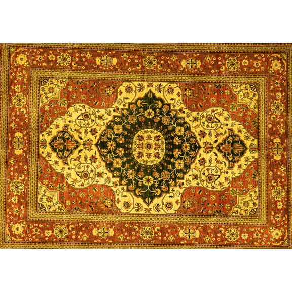 Ahgly Company Machine Washable Indoor Rectangle Persian Yellow Traditional Area Rugs, 5' x 7'