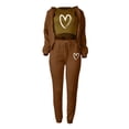 thumbnail image 4 of Tthxqing Womens Hoodies Sets 3 Piece Outfits Loungewear Set,Trendy Full Zip up Cropped Hoodies Baggy Sweatpants Love Print Tank Tops Travel Vacation Sets with Pockets Brown S, 4 of 6