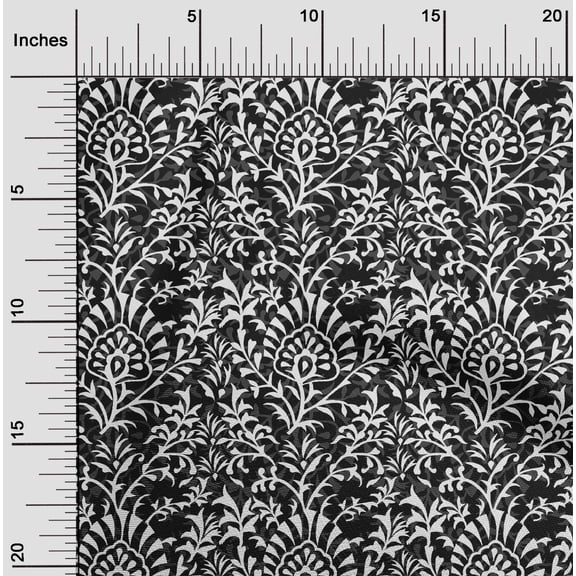 oneOone Cotton Poplin Twill Black Fabric Leaves & Floral Block Fabric For Printed Craft Fabric By The Yard 56 Inches Wide