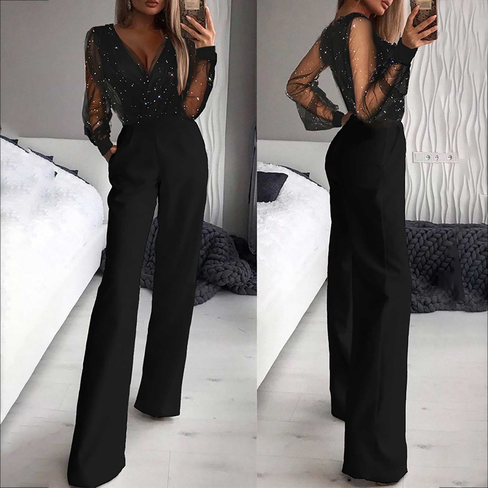 Womens Plus Size Clearance $5 Pants Women'S Solid V-Neck Mesh Sequins ...