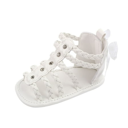 AnuirheiH Toddler Shoes Baby Girls Cute Rhinestones Weave Hollow Out Bow Non-slip Soft Bottom Sandals Clearance Under $10