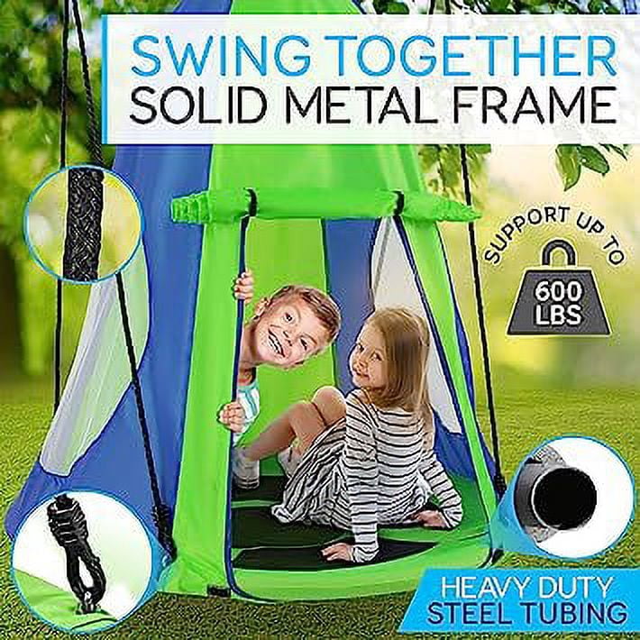 SereneLife 40” Tree Play Tent Hangout for Kids Indoor Outdoor Flying Saucer Floating Swing (Green)