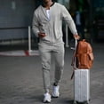 thumbnail image 3 of Men's Spring Fall Casual 2-Piece Set, Round Neck Zipper Long Sleeve Jacket and Pants, For Outdoor Sports and Leisure Activities,Light Gray,L, 3 of 8