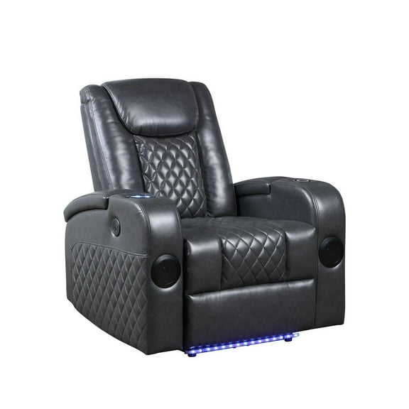 Acme Furniture Recliner w/Bluetooth Speaker & Cooling Cup Holder, Dark Gray Leather Aire