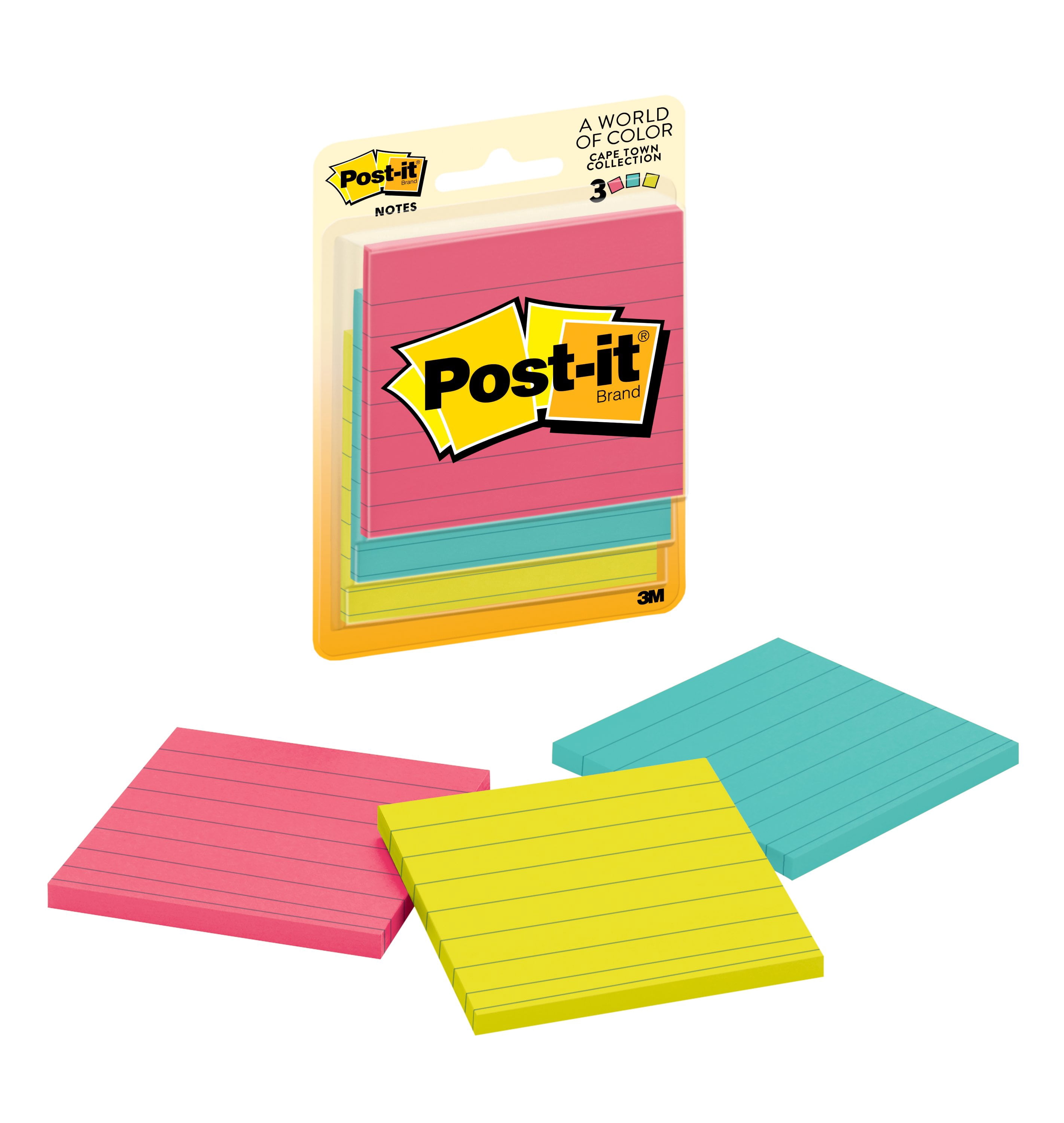 Post-it Notes, 3" x 3", Cape Town Collection, Lined, 3 Pads - Walmart.com