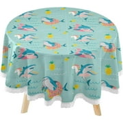 Hyjoy Shark Funny Beach Party Round Tablecloth 60inch Indoor Wrinkle Free, Circular Lace Table Cover Washable for Kitchen Party BBQ Dining Decor