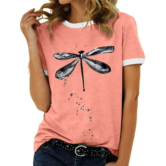 Women Summer Tops Women's Loose Top Printed Short Sleeve T Shirt Long Sleeve Shirts with Sayings Peach Long Shirt Women Athletic Set Warm Undershirt for Button up Flannel Ladies Rose Gold S