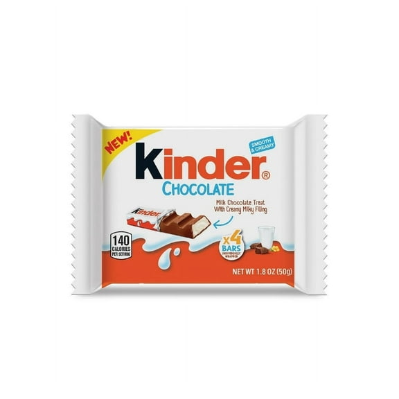 Pack of 2 Kinder Chocolate, Milk Chocolate Bar, Individually Wrapped Candy, 1.8 oz Total, 4 Bars
