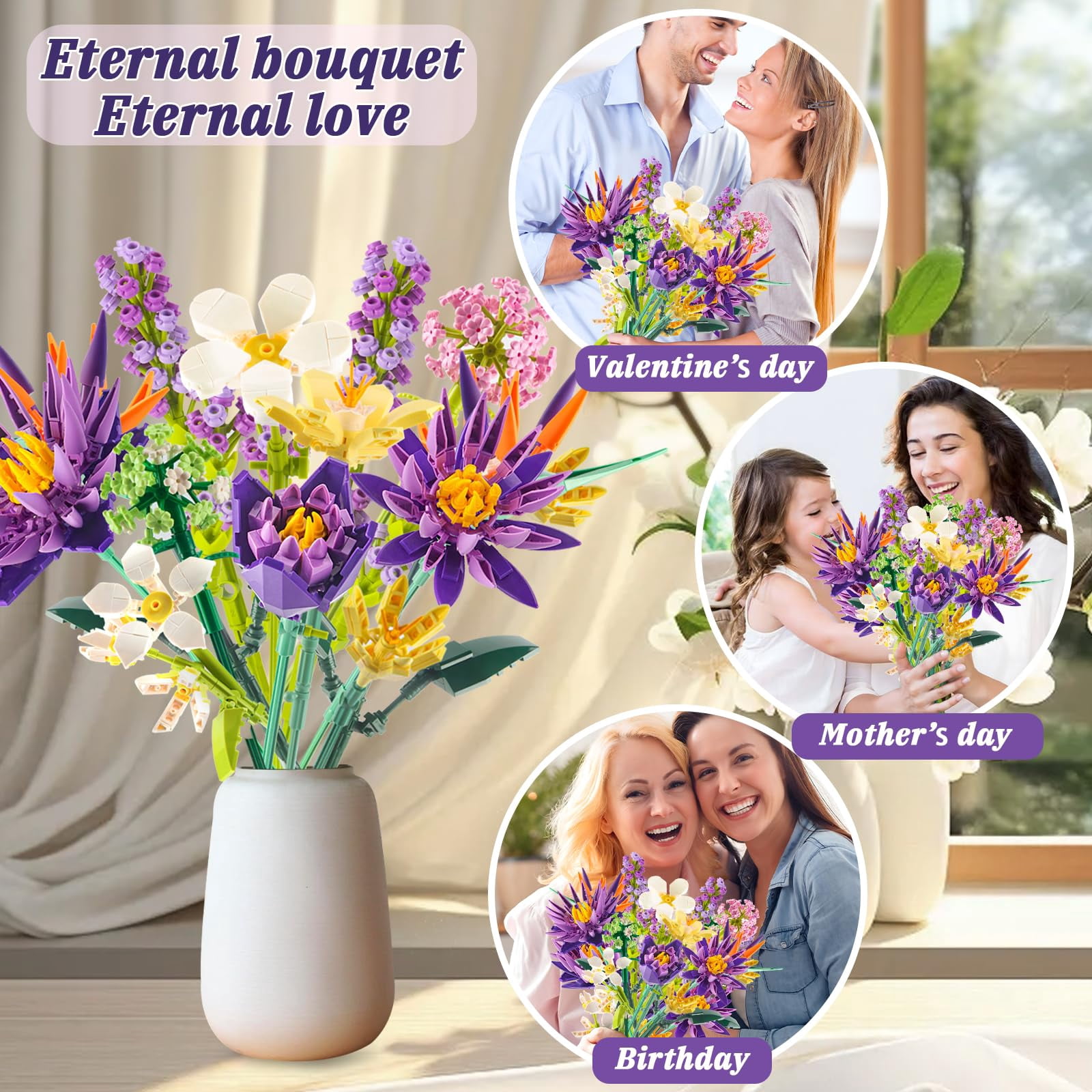 OKKIDY, Flower Bouquet Set, Multicolor, Compatible with Lego