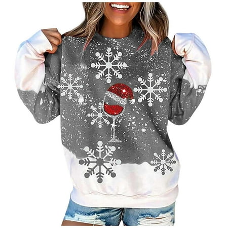 

jsaierl Oversized Sweatshirt for Women Long Sleeve Snowflake Print Top Casual Crewneck Sweatshirt Cute Pullover Christmas Gifts for Teen Girls