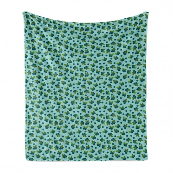 Nature Soft Flannel Fleece Throw Blanket, Forest Blueberries on Polka Dots Wild Fruits Herbs Botanical Pattern, Cozy Plush for Indoor and Outdoor Use, 70" x 90", Pale Blue and Dark Teal, by Ambesonne