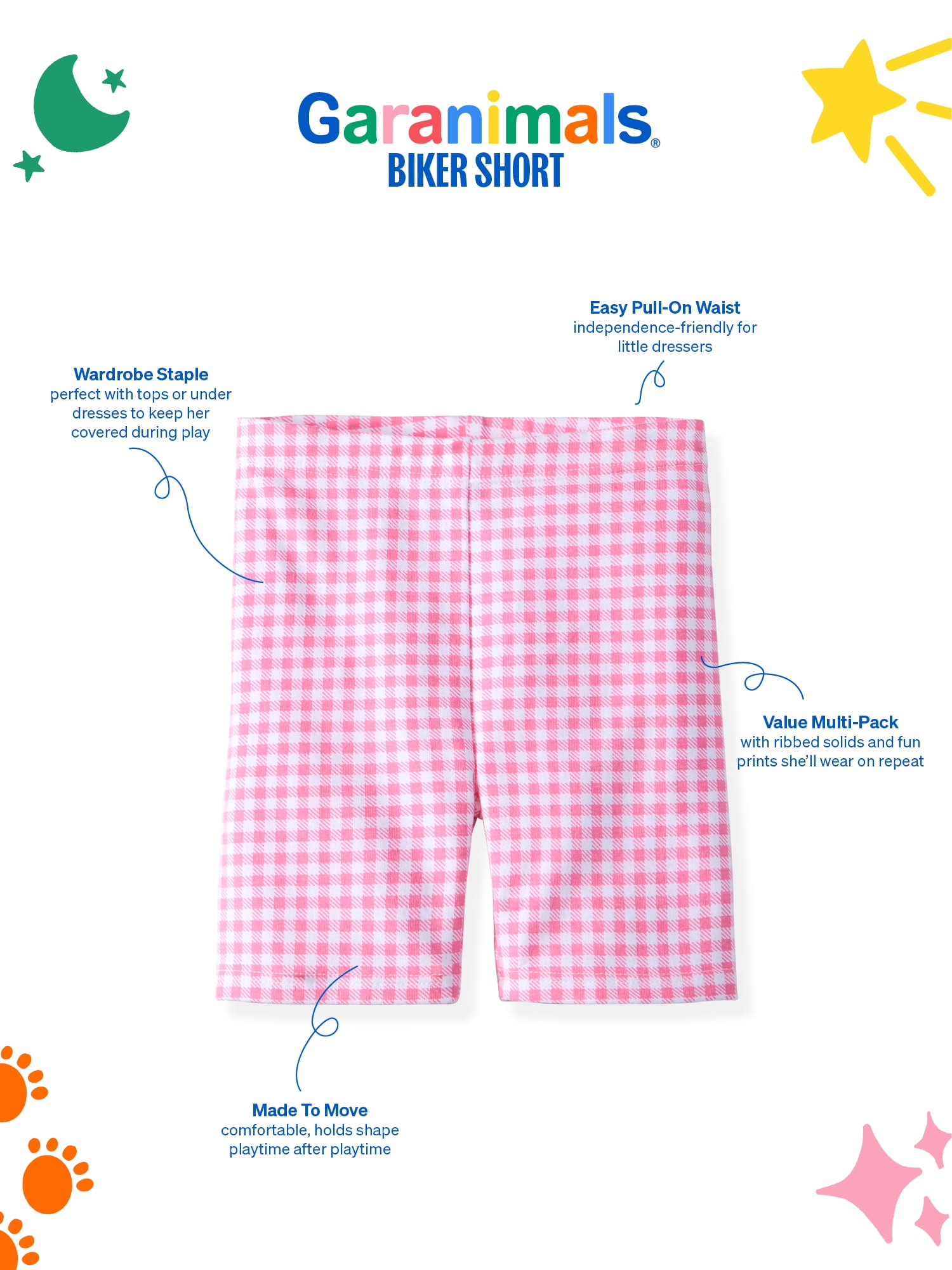 Garanimals Newborn, Baby & Toddler Girl Ribbed Cotton Biker Shorts, Prints & Solids, 4-Pack, Sizes 0-6T