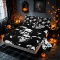 thumbnail image 2 of Homewish Sugar Skull Bed Sheets, Vintage Blossoms Full Size Sheets, Black White, 4-Piece (1 Flat Sheet, 1 Fitted Sheet and 2 Pillowcases), 2 of 4