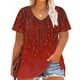 thumbnail image 4 of Camiseta de Base de Impresión de Manga Corta con Cuello en V para las Mujeres, Más Tamaño Estante de Imitación Casual Superior, 4 of 9