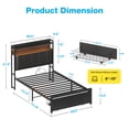 thumbnail image 3 of Bed Frame Twin Size with Storage Headboard and Drawer, Upholstered Platform Bed with Charging Station and LED Light, Heavy Duty Frame Support, No Box Spring Needed, Noise Free, Black, 3 of 9