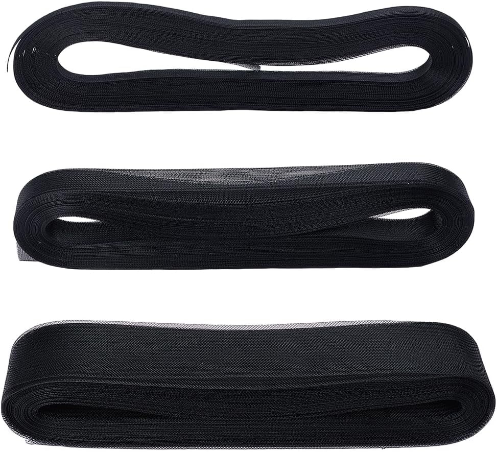 150 Yards 3 Styles Horsehair Braid 12/26/50mm Polyester Stiff Boning Hair Ribbon Black Horse Hair Braid Trim Dress Shaping Trimming Accessories for Wedding Dance Formal Skirt Hat