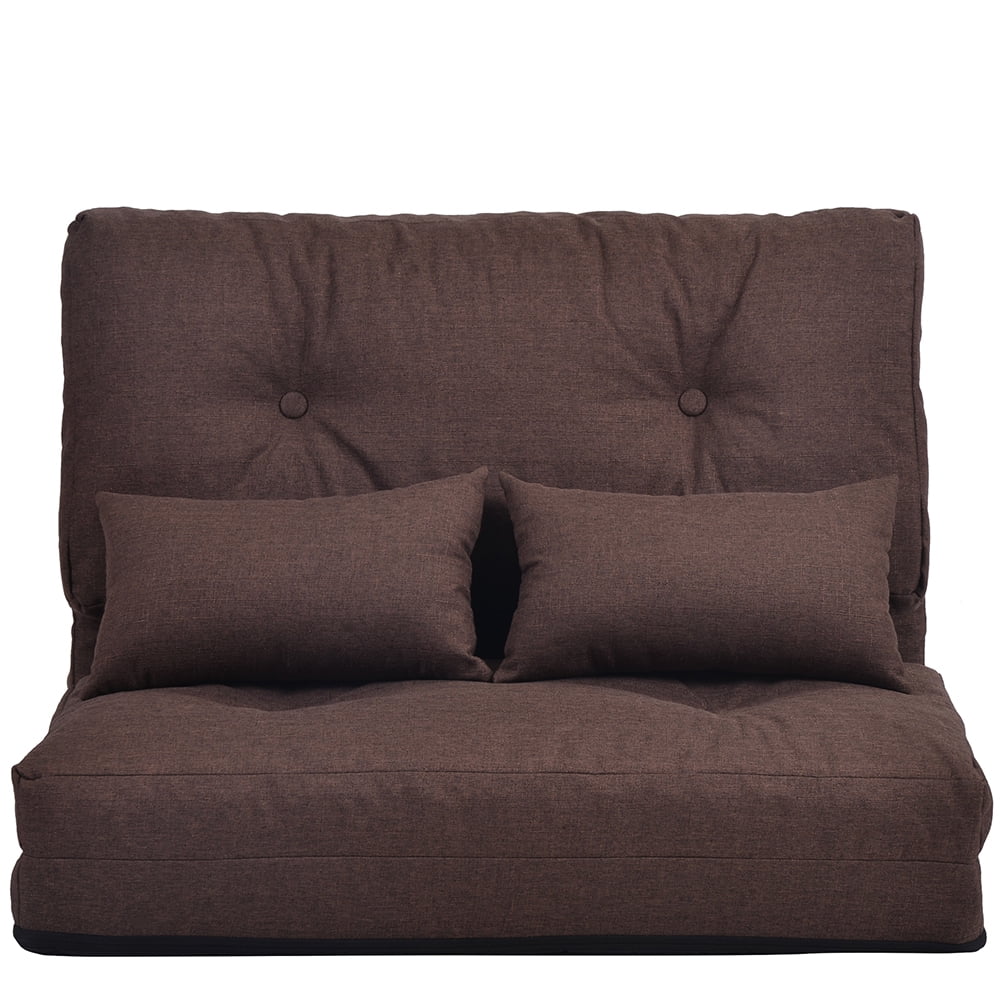 Kepooman Adjustable Folding Leisure Sofa Bed with Two Pillows for Living Room, Brown Kepooman Adjustable Folding Leisure Sofa Bed with Two Pillows for Living Room, Brown