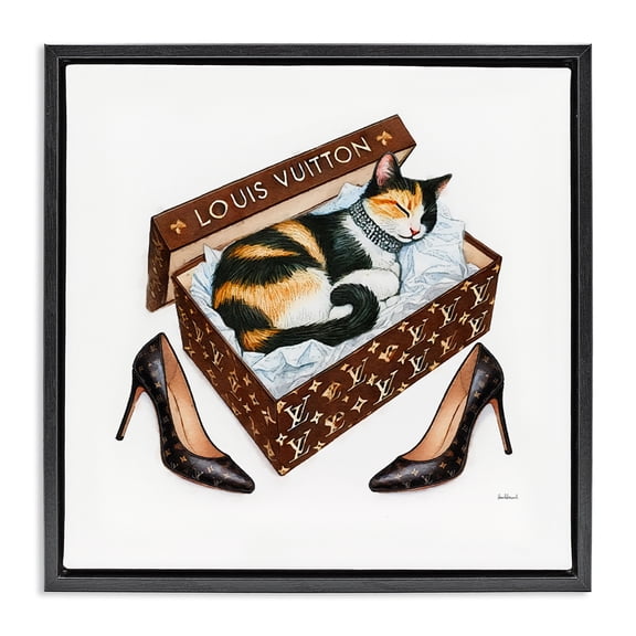 Stupell Industries Eclectic Kitty Sleeping in Shoebox Black Floating Frame Canvas Art, 18 x 18, by Amanda Greenwood