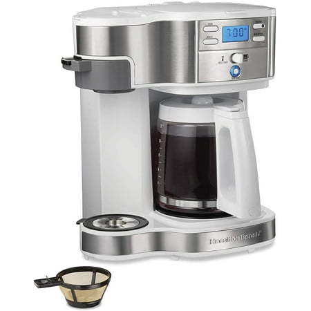 

49933 2-Way 12 Cup Programmable Drip Coffee Maker & Single Serve Machine Glass Carafe Auto Pause and Pour White