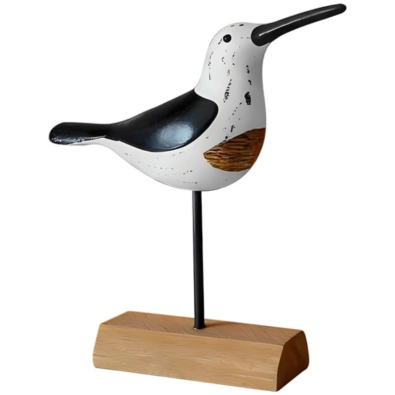 Wood Bird Figurine, Coastal Long Tail Seagull Statue, Black and White Nautical Decor, Hand Carved Bird Statues Home Decor Accent, Freestanding Ornament for Living Room, Bedroom, Office