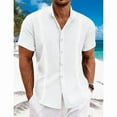 thumbnail image 3 of Mens Shirt Short Sleeve Button Down Casual Regular Fit Solid Shirts for Men Summer Beach Hawaiian Lightweight Summer Beach Tops with Pocket Beige XL, 3 of 5