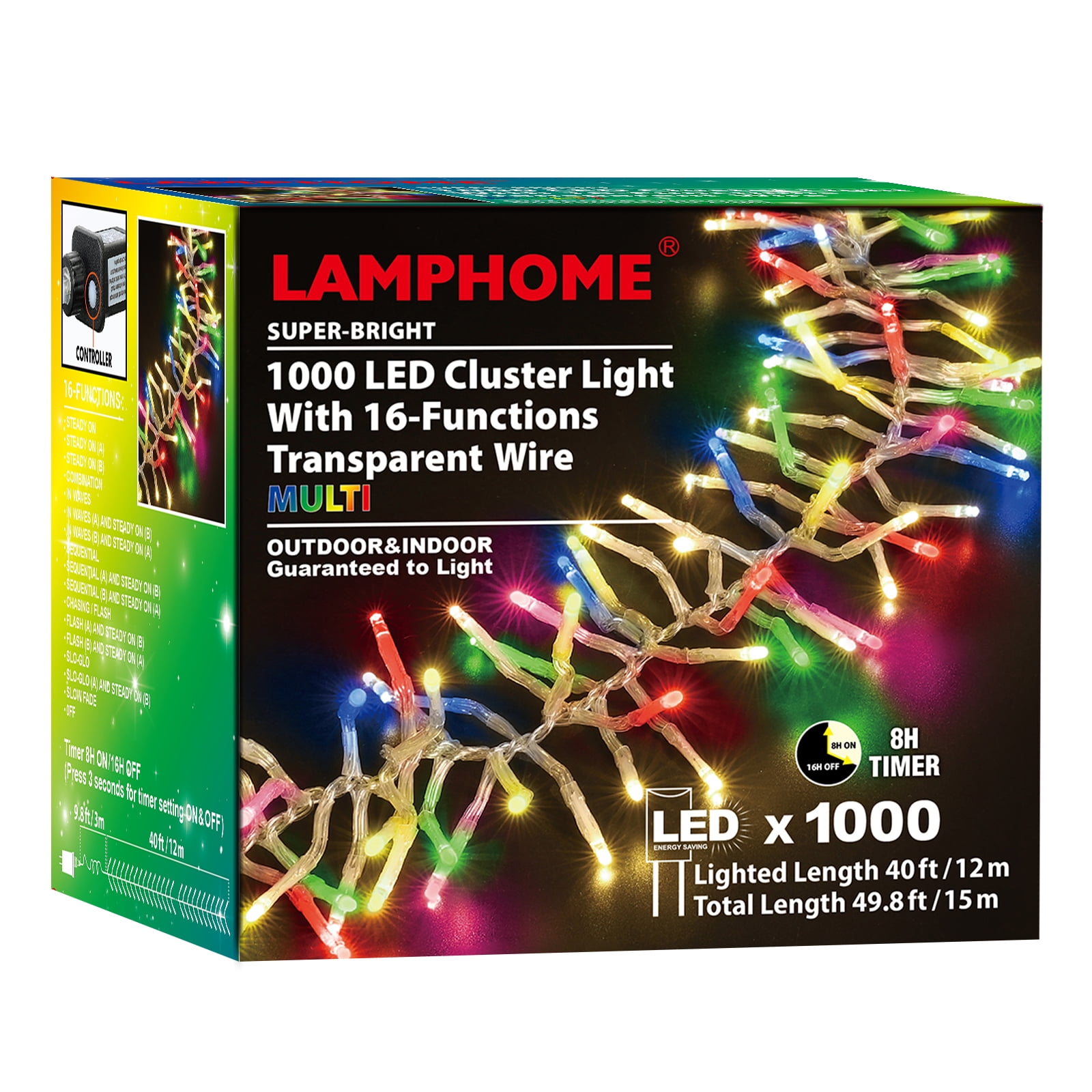 Christmas Mini Tree Lights Outdoor Cluster Light, 1000 LED Firecrackers String, 16 Modes Timer Remote Waterproof Plug in Twinkle Fairy Lights for Garland Window Party（Multicolor and Warm White）