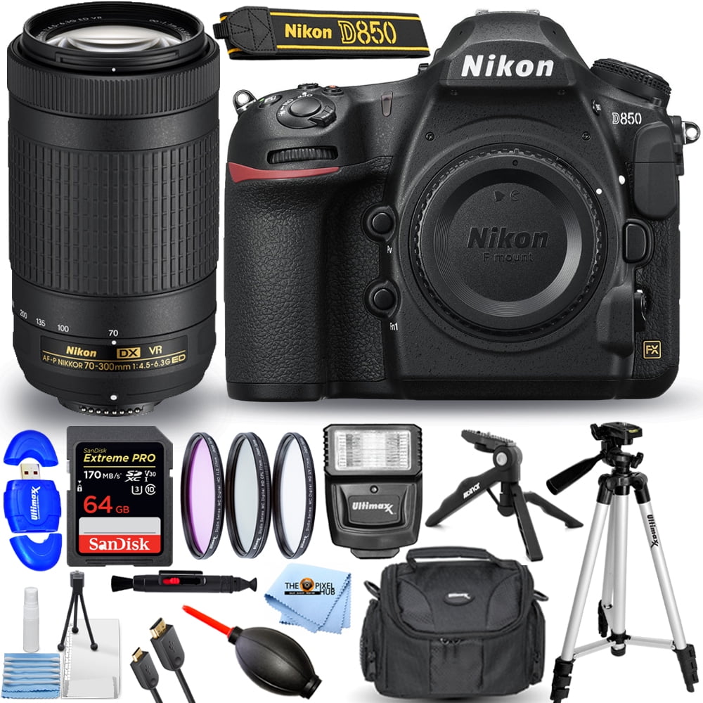 Nikon D850 DSLR Camera with 70300mm ED VR Lens + 32GB + Flash