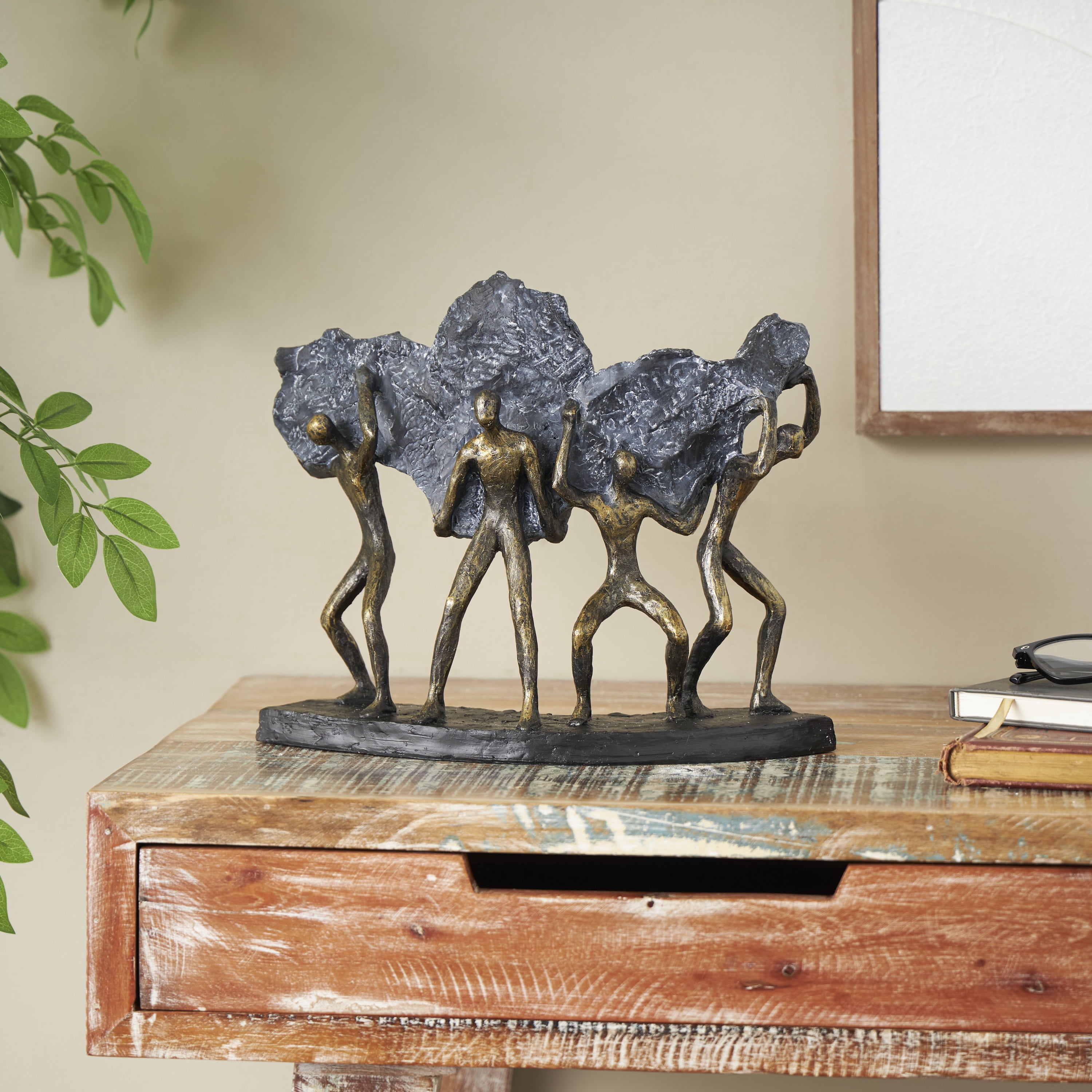 13" x 11" Bronze Polystone Carrying Stone People Sculpture, by DecMode