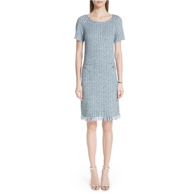 St. John Womens Microstripe Checked Midi Dress, Verde, 4