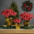 thumbnail image 3 of 28" Dark Pink Artificial Christmas Poinsettia with Gold Wrapped Base, 3 of 7