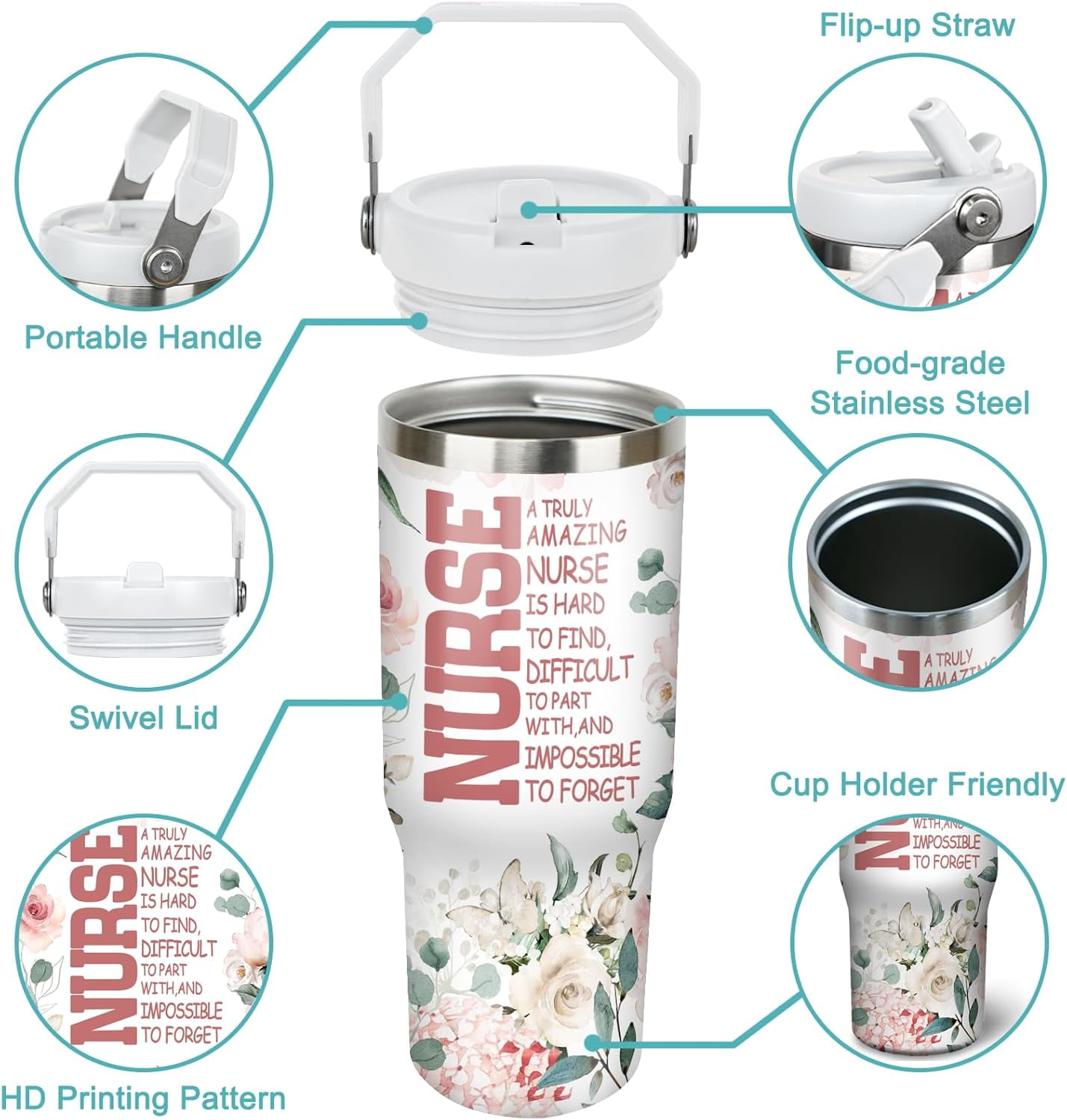 30oz Nurse Tumbler Cup with Handle Nurse Travel Coffee Mug, Nurse Nutrition Facts Tumbler, Best Nursing School Gifts, Nursing Graduation Gifts, RN Gifts for Nurses Appreciation Gifts