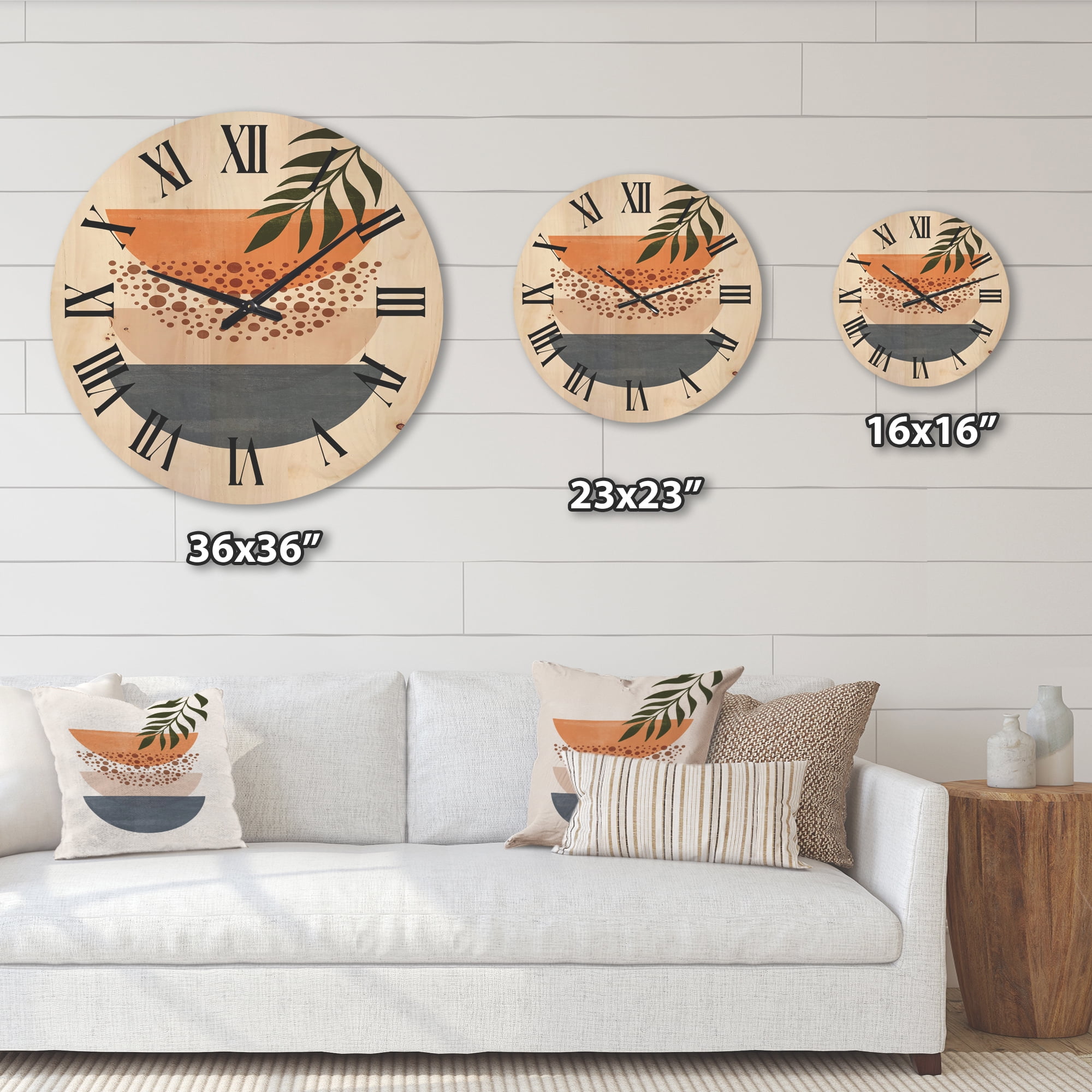 Designart 'Abstract Geometrical Moon and Sun With Leaf III' Modern Wood Wall Clock