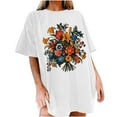 thumbnail image 6 of T Shirts for Women Women's Floral Pattern Short Sleeved Round Neck Drop Shoulder Sleeve T-Shirt Top, 6 of 7