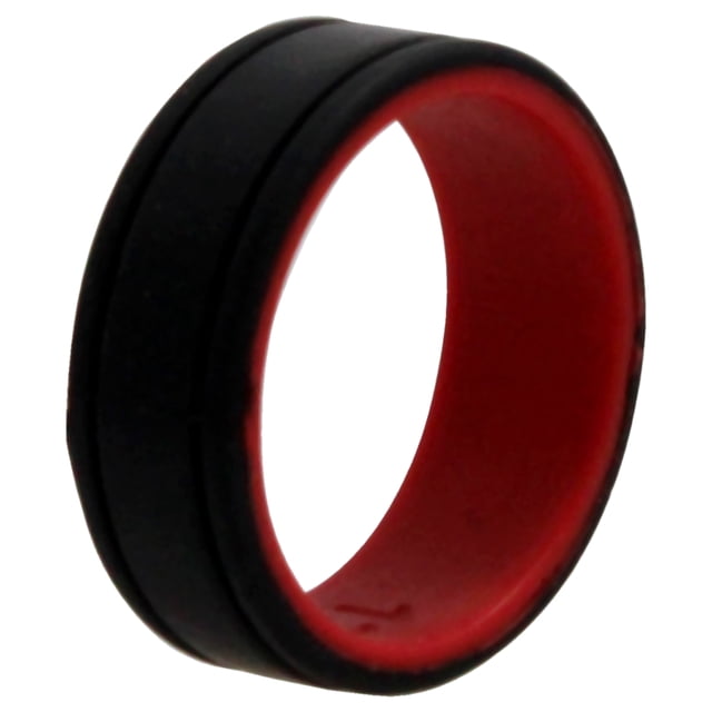 Anillo de boda de silicona con líneas de 2 capas - Rojo-Negro de ROQ para hombre - Anillo de 12 mm