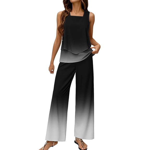 GILIGEGE 2 Piece Sets for Women Summer 2 Piece Sets for Women Summer Outfits Sleeveless Sets Square Neck Tops Wide Leg Crop Pants Vacation Outfits Summer Beach Vacation Outfits Lounge Tracksuits