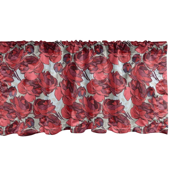 Ambesonne Floral Window Valance, Vibrant Roses Bouquet, 54" X 18", Purple Pink Red