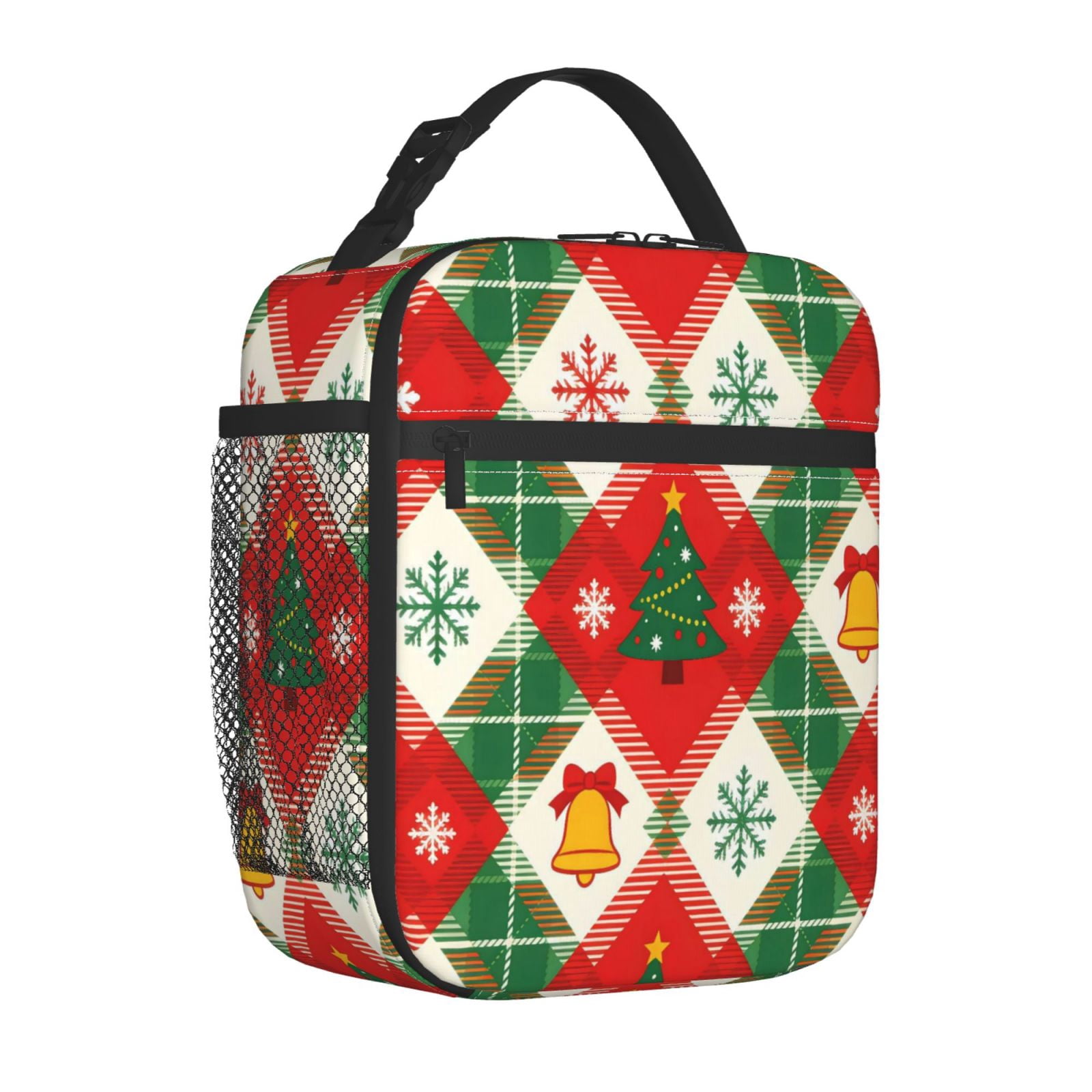 Lunch Bag For Women Men Insulated Portable Lunch Box Bento Box Office Picnic Travel Cooler Bag Christmas Checkered Pattern