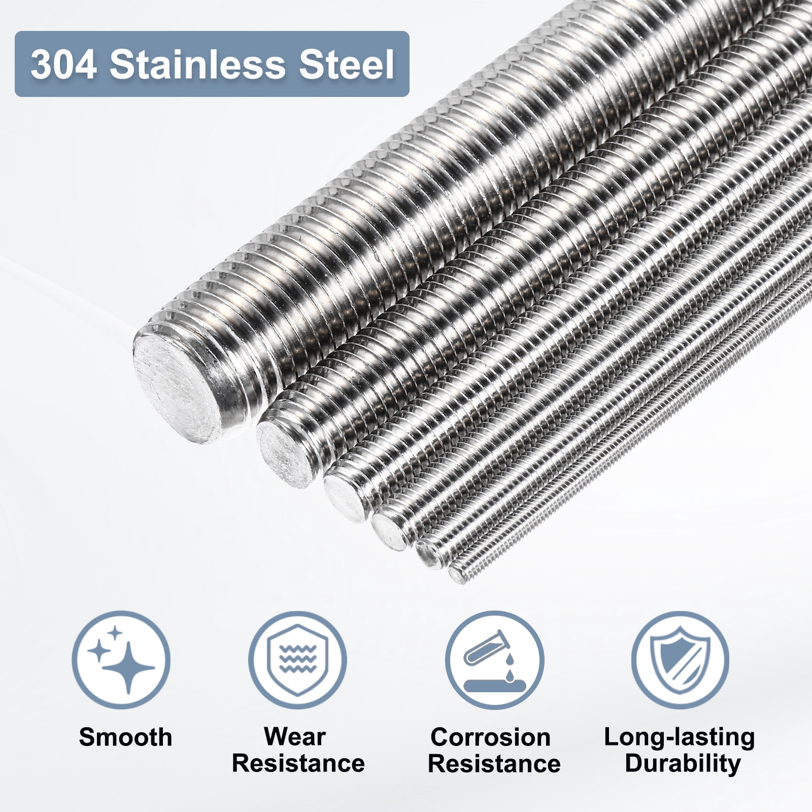 Uxcell Fully Threaded Rod M14 x 250 2mm Thread Pitch 304 Stainless Steel 2 Pack