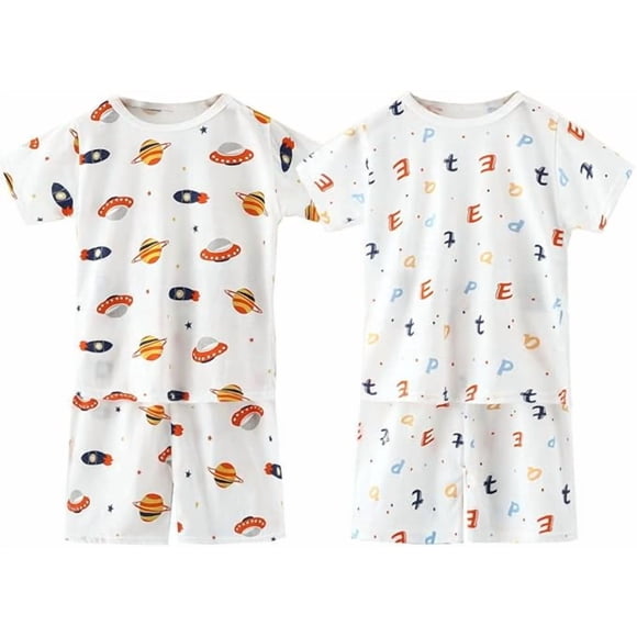 Conjunto de pijama de 4 piezas para bebé y niño pequeño, conjunto de pijama corto de algodón