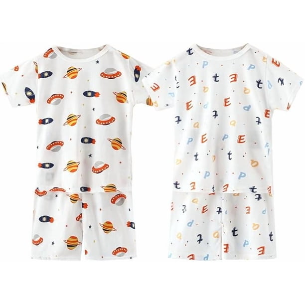Conjunto de pijama de 4 piezas para bebé y niño pequeño, conjunto de pijama corto de algodón