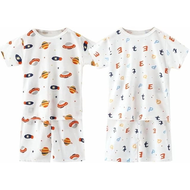 Conjunto de pijama de 4 piezas para bebé y niño pequeño, conjunto de pijama corto de algodón
