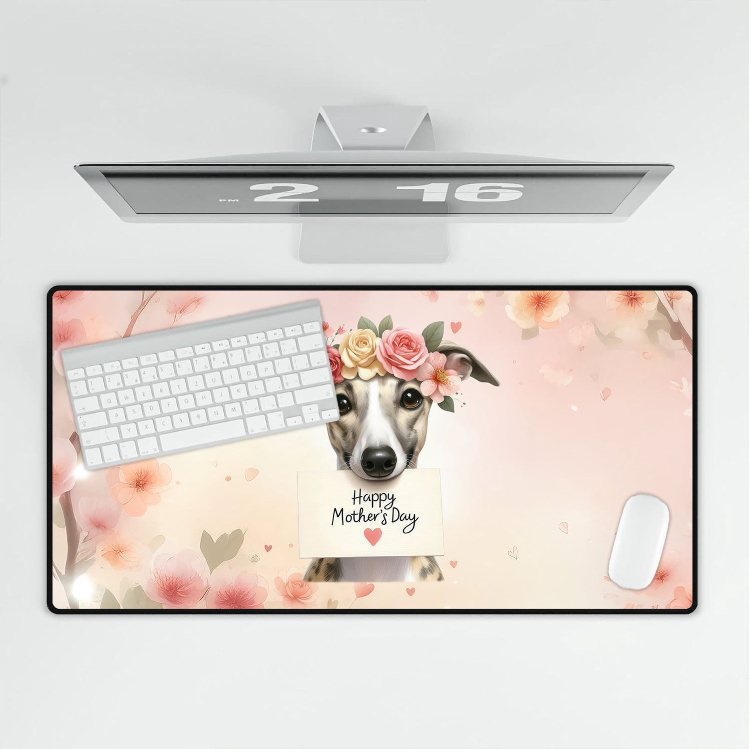 Happy Mother's Day Whippet with Flower Crown and Greeting Card Desk Mat Full Keyboard Mouse Pad Dog Lover Large Mousepad - 13004