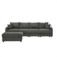 thumbnail image 2 of L-Shaped Couch Modern 4 seats Sofa Chair with Storage, with Ottoman, Deep Seat Sofa with Cup Holders & Phone Holder , Grey Corduroy Couch, 2 of 5